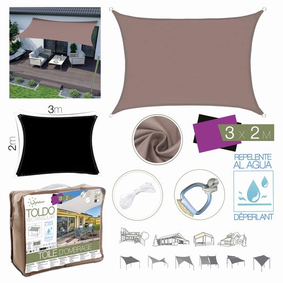 TOILE D'OMBRAGE TAUPE 2 x 3 m + SAC