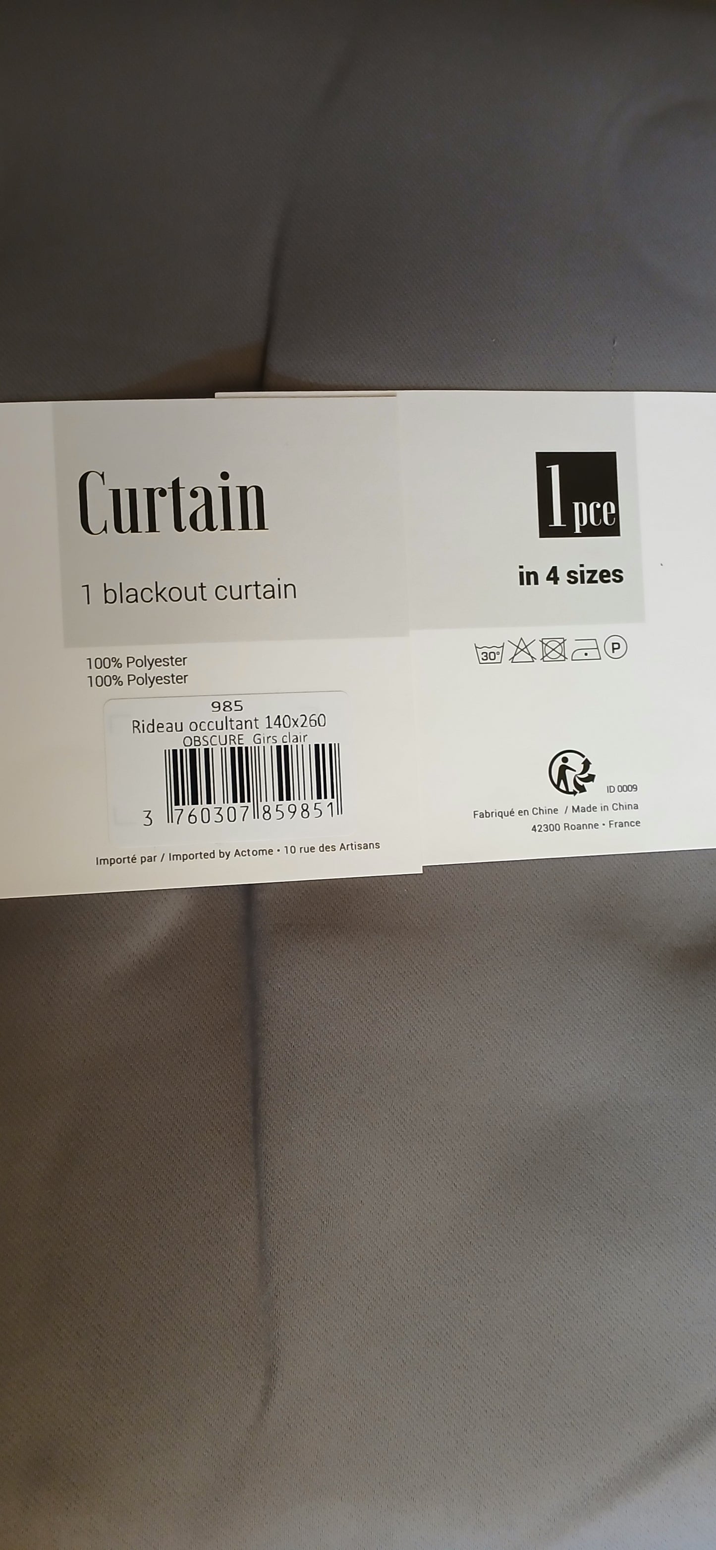 2 rideaux occultants gris clair 140x260cm