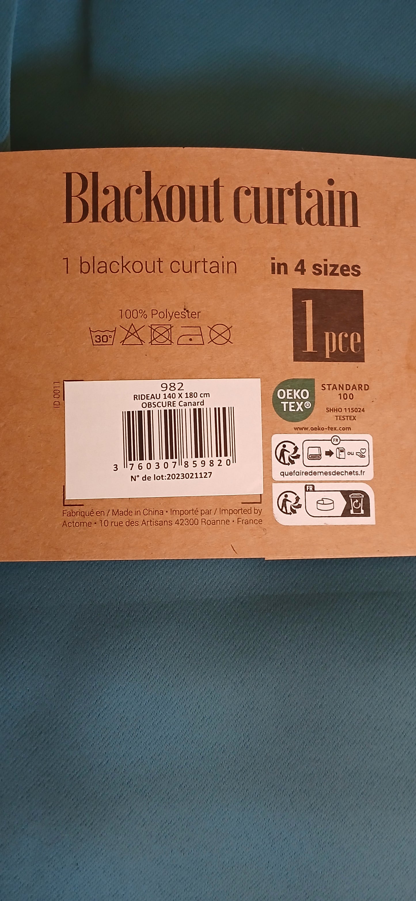 2 Rideaux occultants Canard 140x180cm