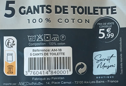 5 Gants de Toilette