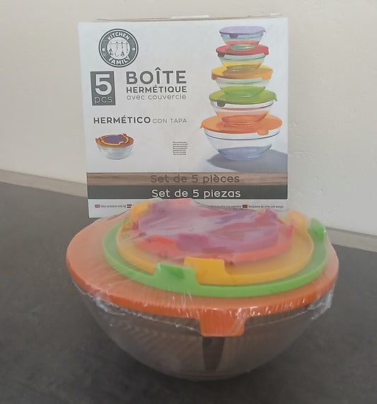 Boite Hermetique avec couvercle  Set de 5 Pcs