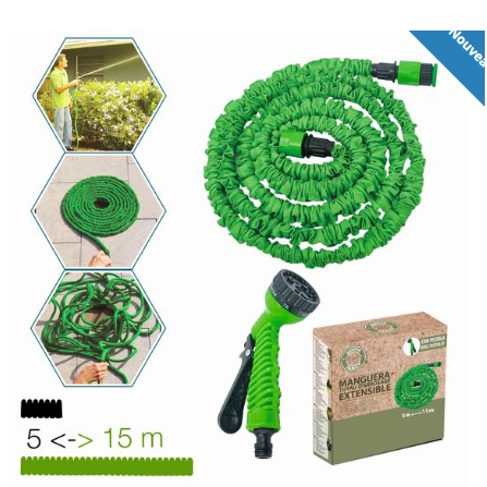 TUYAU D'ARROSAGE EXTENSIBLE AVEC PISTOLET 5 -->15 m
