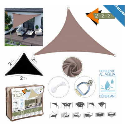 TOILE D'OMBRAGE 2 x 2 x 2 m TAUPE + SAC