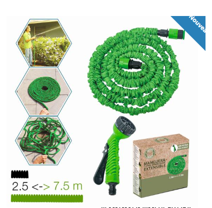TUYAU D'ARROSAGE EXTENSIBLE AVEC PISTOLET 2.5 -->7.5 m
