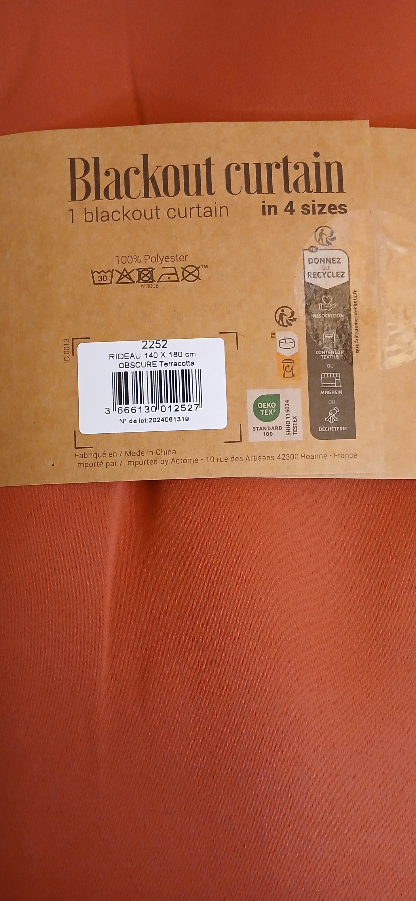 2 Rideaux occultants Terracotta 140x180cm