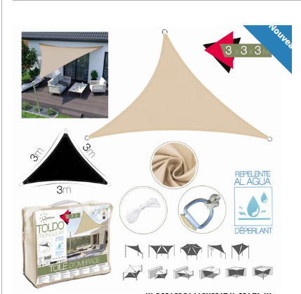 TOILE D'OMBRAGE BEIGE 3 x 3 x 3 m + SAC