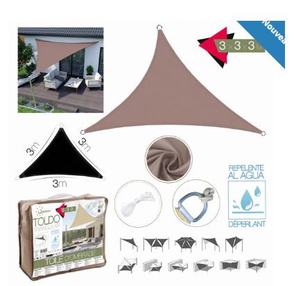 TOILE D'OMBRAGE TAUPE 3 x 3 x 3 m + SAC