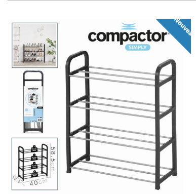 RANGE-CHAUSSURE METAL - 4 ETAGERES 40 x 18.5 x 58.5 cm