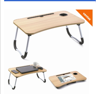 TABLE PLIABLE COUL. BOIS P/ORDINATEUR PORTABLE 60 x 40 x 26 cm